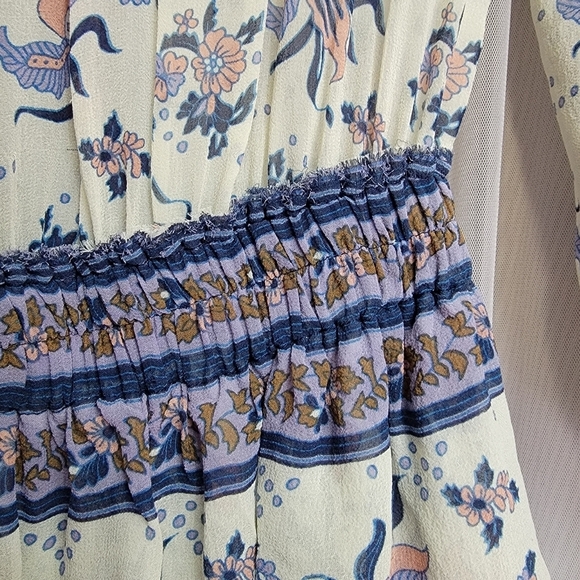 Loveshackfancy Popover Printed Silk Mini Dress Navy Blue Combo XS - Picture 12 of 16